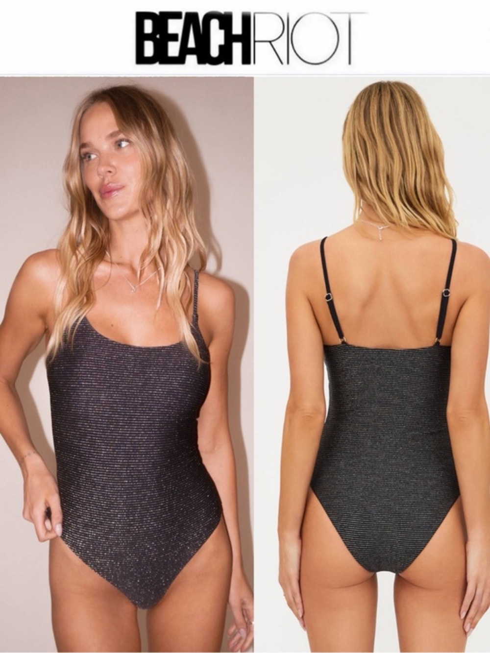 Beach Riot Black Shimmer Scoop One-Piece Swimsuit M